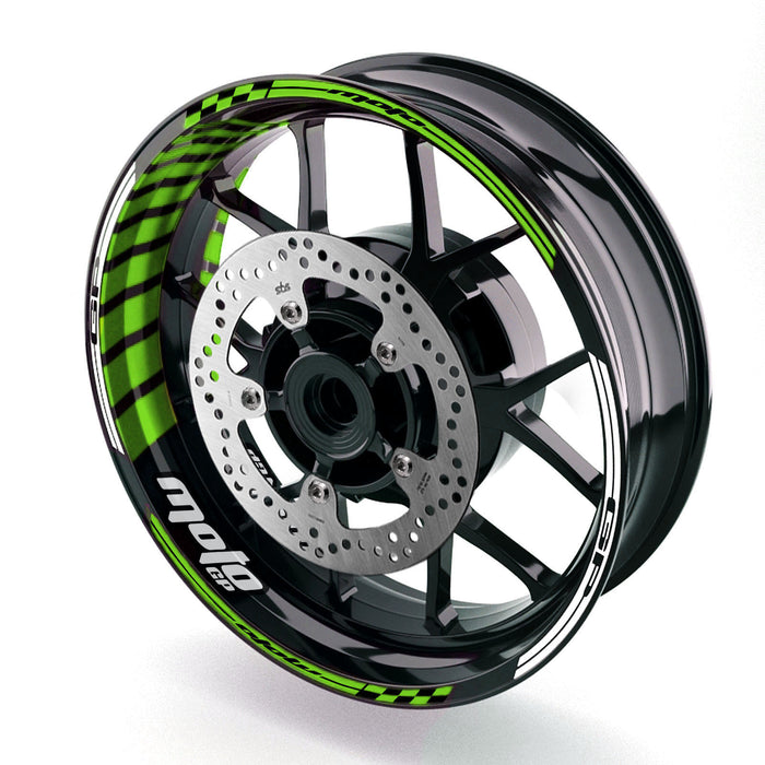 Yamaha MT-07 wheel rim sticker with Moto GP stripe in red and white, designed for 17-inch rims by StickerBao.