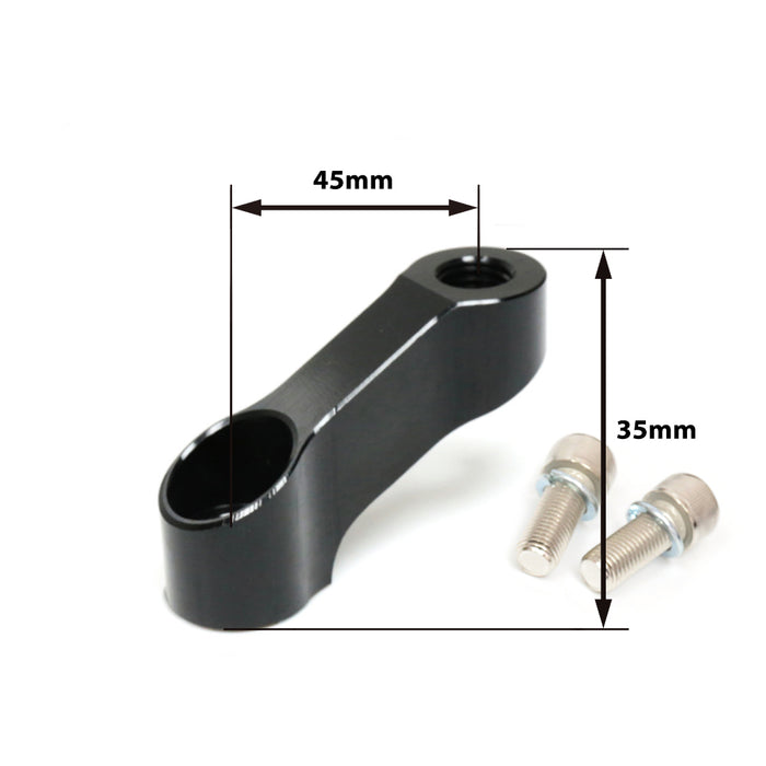 Yamaha MT-10 2016-2023 mirror extender riser with engraved logo, black finish, and rear view mirror adjustment for improved visibility.