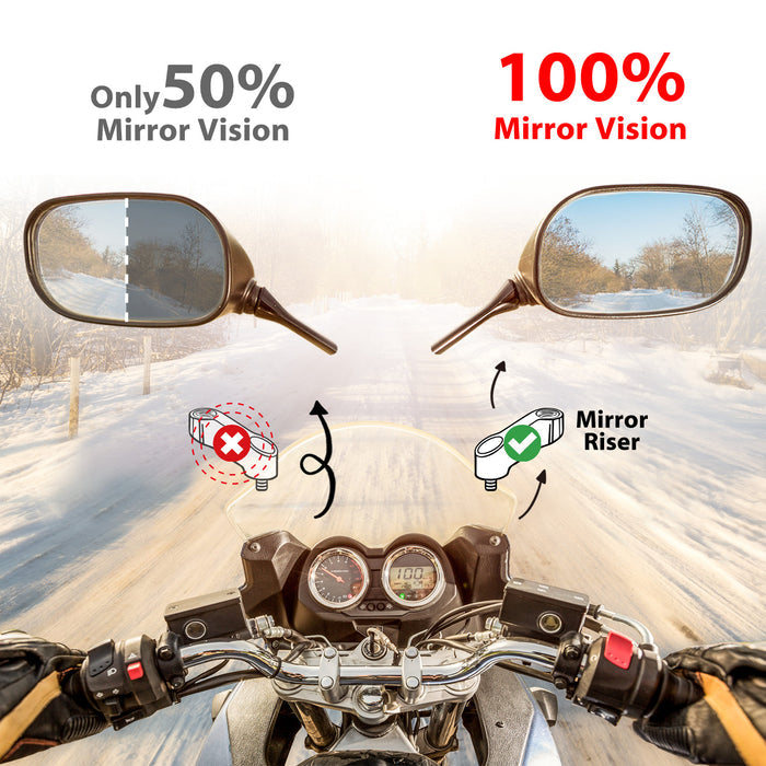 Black Yamaha SMAX Stryker XVS1300 motorcycle mirror extender and riser by MC Motoparts, showing a close-up of the product.