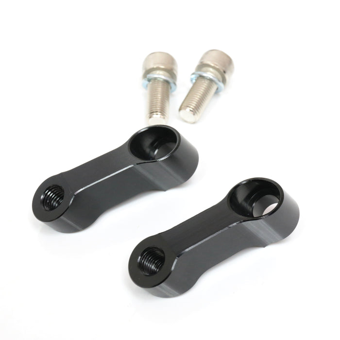 Black Yamaha X-Max 300-400 side mirror extender and riser by MC Motoparts, enhancing mirror height and visibility.