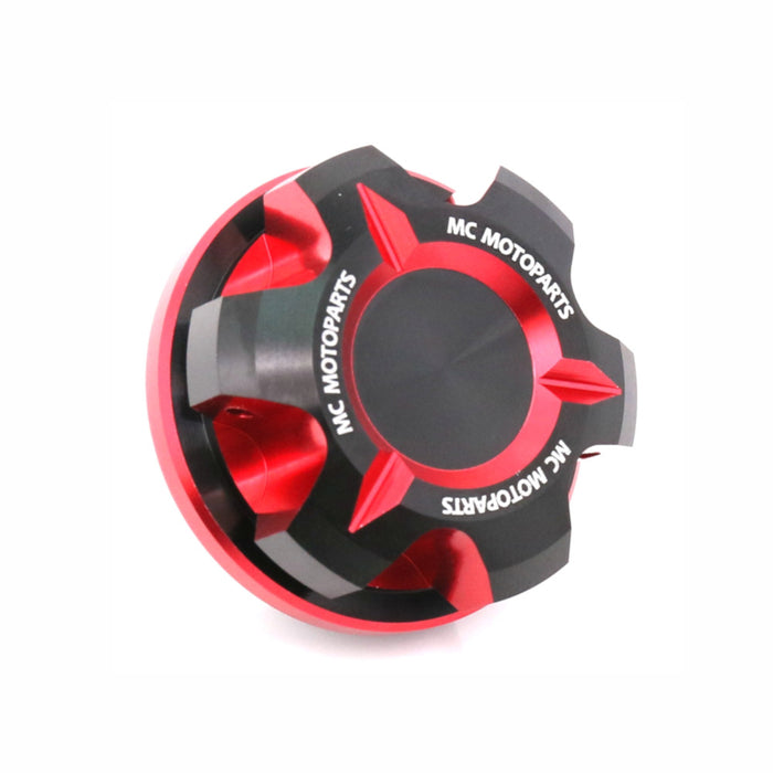 MC Motoparts CNC oil filler cap for Yamaha YZF R6, R1, R3, MT-07, and MT-10 motorcycle engines, made of durable CNC metal.