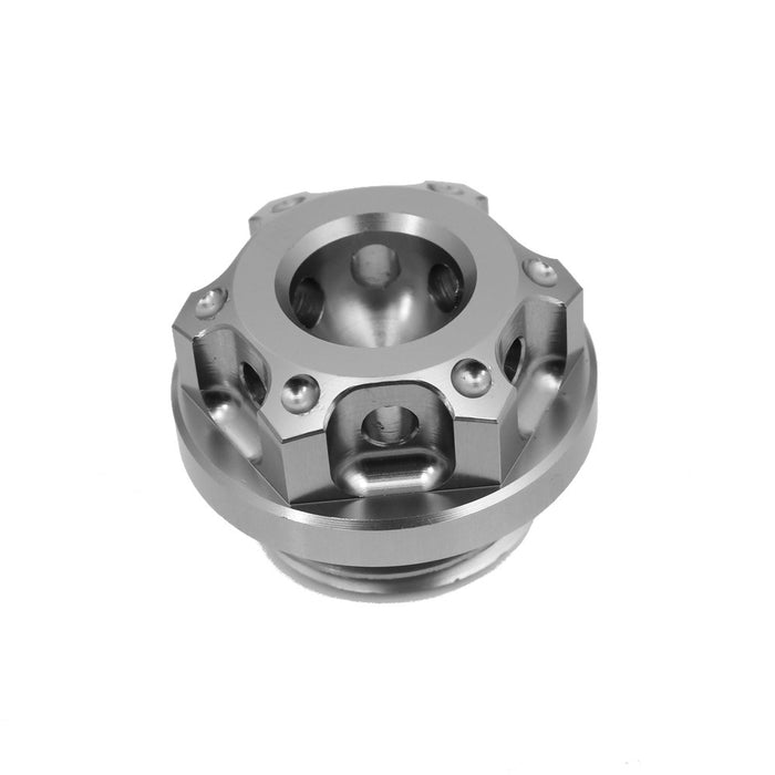CNC oil filler cap for Yamaha YZF R6, R3, R1, R25, MT-07, and MT-10 motorcycle from MC Motoparts, made of durable metal.