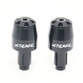 Black CNC engraved logo bar ends for Honda CBR1100XX and CBR600RR motorcycles, designed for secure grip and stylish finish.
