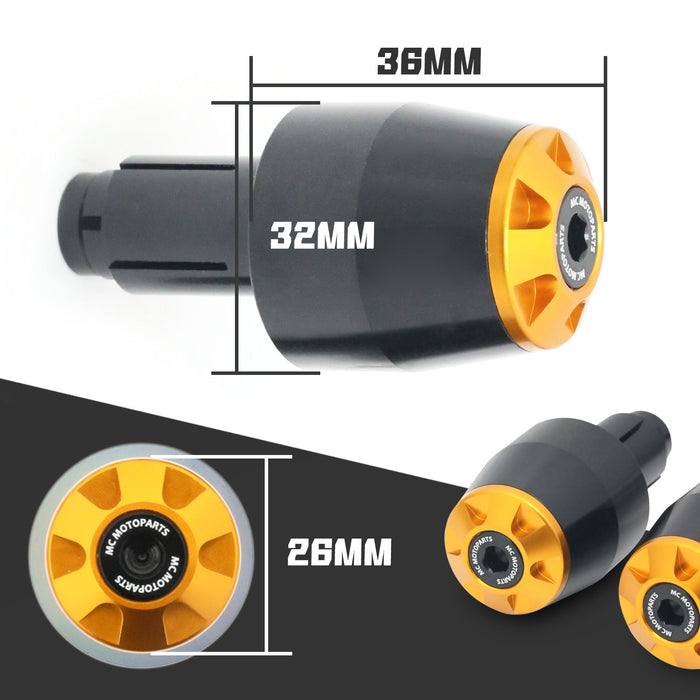MC Motoparts CNC engraved logo bar ends for Honda CBR1100XX and CBR600RR motorcycles, featuring durable metal construction.