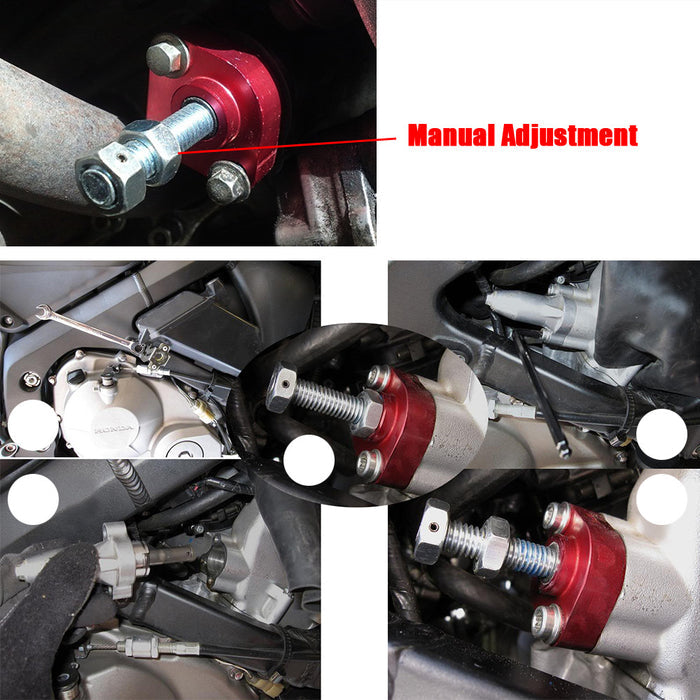 MC Motoparts cam chain tensioner for Honda CBR900RR and CBR600F4, shown installed on motorcycle engine.