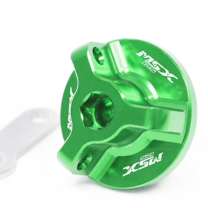 MC Motoparts engraved Honda MSX 125 GROM oil filler cap with logo, fits 2014-2025 motorcycle engine oil tank.