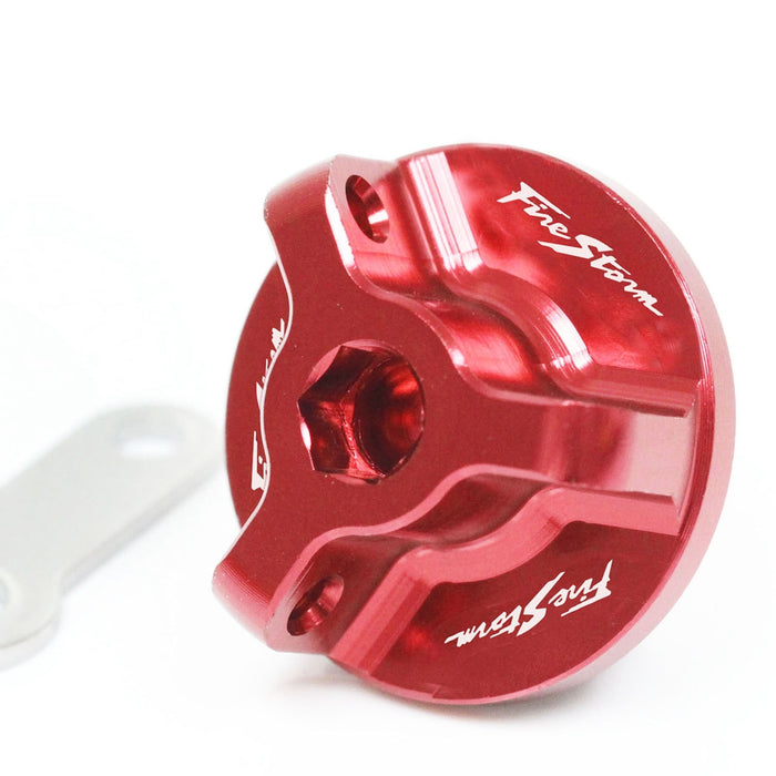 Honda VTR 1000 F Firestorm 1998-2005 oil filler cap with engraved logo by MC Motoparts, featuring red color and metal finish.
