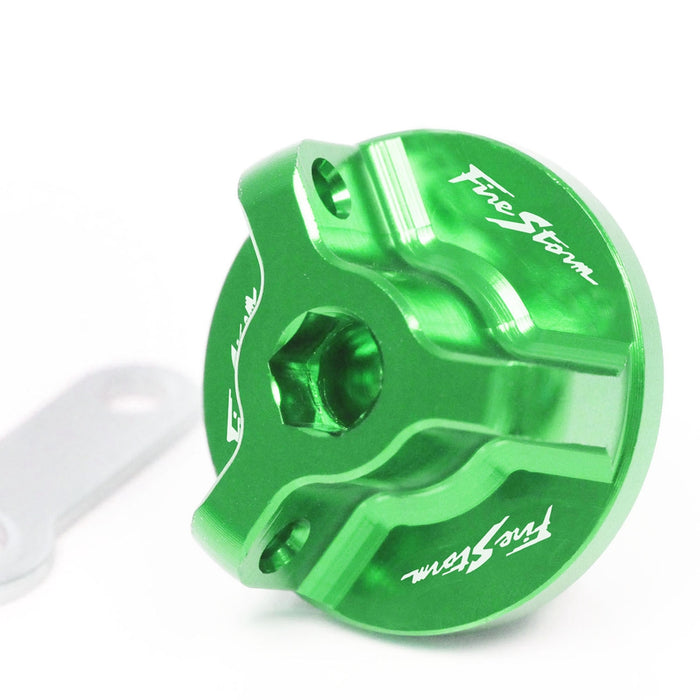 MC Motoparts engraved logo oil filler cap for Honda VTR 1000 F Firestorm 1998-2005, showing detailed logo and metal finish.