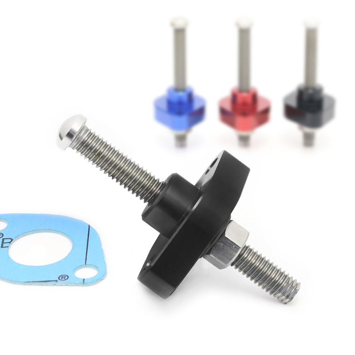 MC Motoparts cam chain tensioner for Kawasaki KLX 400 and KFX 400, manual tensioner part with black finish.