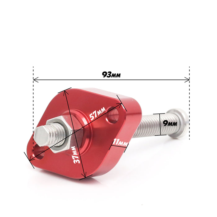 MC Motoparts cam chain tensioner for Kawasaki KLX 400 KFX 400, manual cam chain tensioner in red with mounting components.