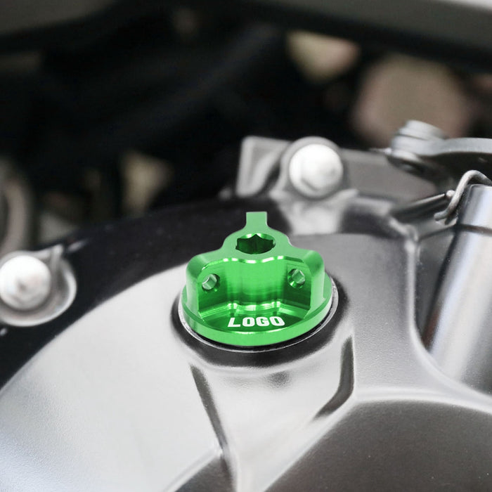MC Motoparts Kawasaki Vulcan S 650 oil filler cap with engraved logo, fits 2014-2025 EN650 motorcycle engine oil opening
