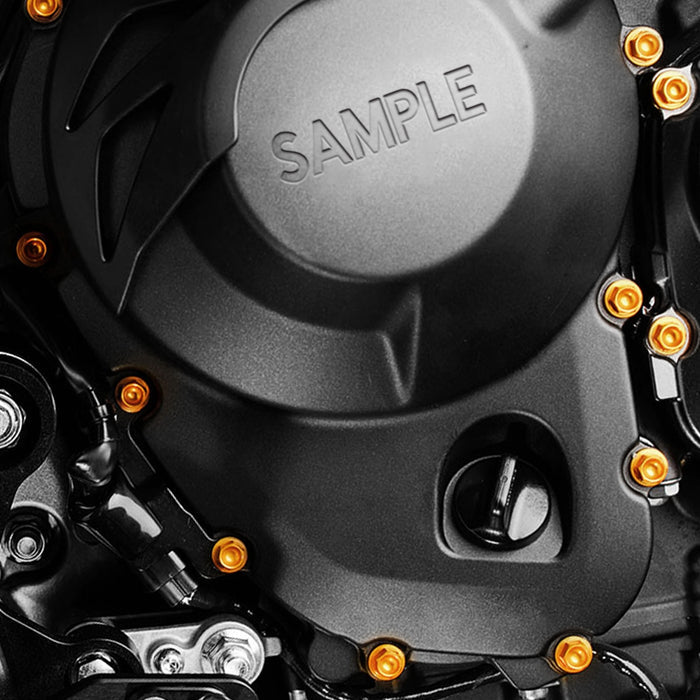 CNC race spec M6 crankcase cover bolts kit for Kawasaki ZX-10R 2016-2022, installed on engine crankcase.