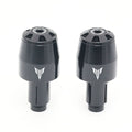 Black CNC engraved logo bar ends for Yamaha MT-07, MT-10, and MT-125 motorcycles by MC Motoparts, with storm design.