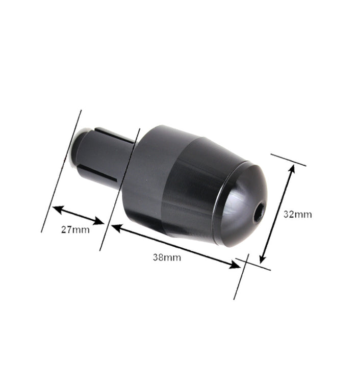 Black CNC bar ends for Yamaha YZF R1, R3, R1M, and MT-03 motorcycles by MC Motoparts, featuring durable metal construction.