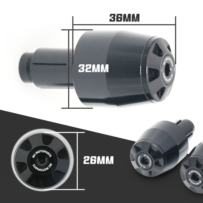 Black CNC engraved Yamaha YZF-R6 2006-2024 storm logo bar ends by MC Motoparts, designed for Yamaha R6 motorcycle handlebars.
