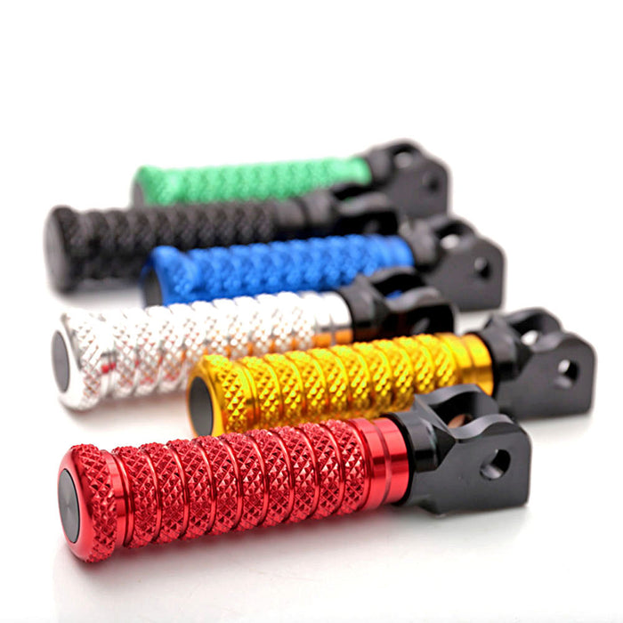 Front view of MC Motoparts standard pole foot pegs designed for Aprilia Mana 850 and RSV4 motorcycles.