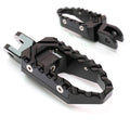 Front view of MC Motoparts touring foot pegs for BMW R nineT and S1000RR, featuring durable black metal construction.