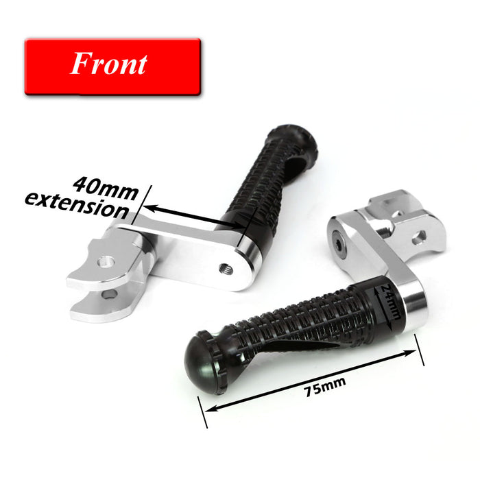 Black MC Motoparts 40mm extension foot pegs for Buell Lightning Thunderbolt Firebolt, featuring multi-step design for improved grip.