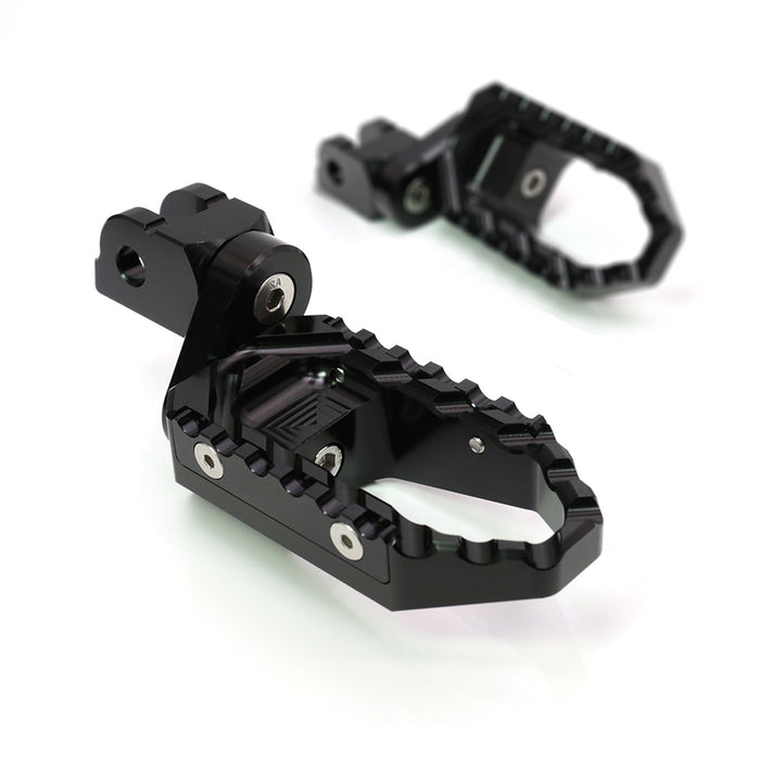 MC Motoparts front 25mm extension foot pegs for Buell XB12R XB9S, adjustable touring motorcycle foot pegs with black finish.