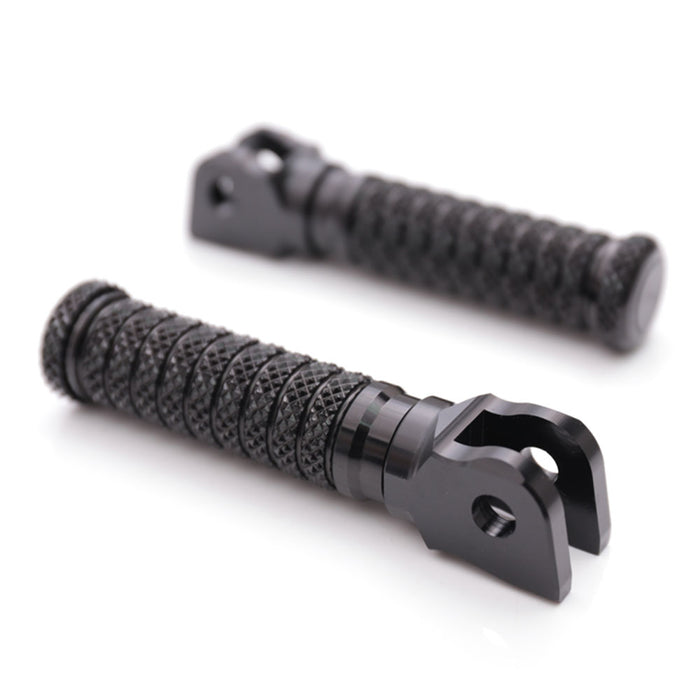 Black MC Motoparts pole front foot pegs for Ducati 749, 996, 1098, 1198, and Diavel motorcycle, standard style with metal construction.