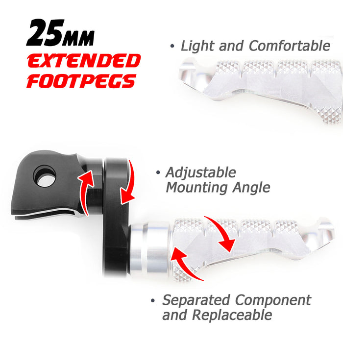 Fit Ducati 749 996 1098 1198 Diavel RFIGHT 25mm Extension Front Silver Foot Pegs - MC Motoparts