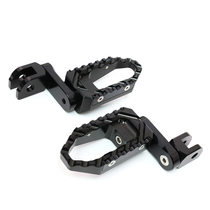 Front view of MC Motoparts 40mm extension touring foot pegs for Ducati Monster 1200 821 695 TRC, wide and multi-step design.