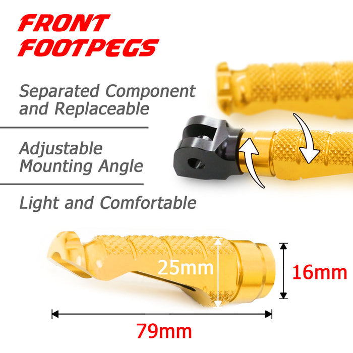 Ducati SuperSport 750 R-FIGHT engraved logo front foot pegs by MC Motoparts, showing polished metal with detailed logo engraving.