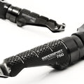 Ducati SuperSport 750 R-FIGHT engraved logo standard foot pegs by MC Motoparts, showing black metal construction and mounting details.
