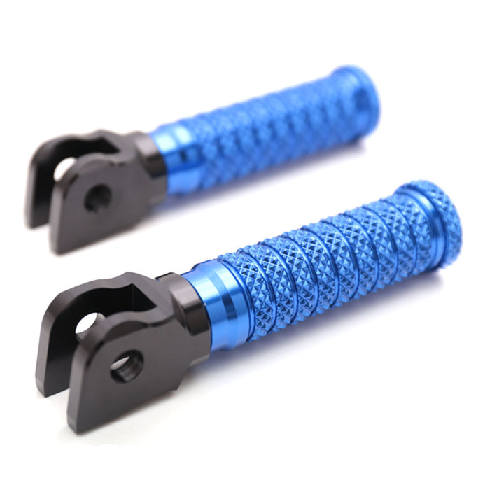 Front view of MC Motoparts standard pole foot pegs for Harley Davidson Softail Dyna motorcycles.