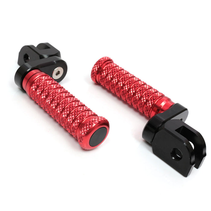 Front view of MC Motoparts 25mm extension foot pegs for Honda CBR300R, CBR500R, and CBR600 motorcycles, showing polished metal finish.