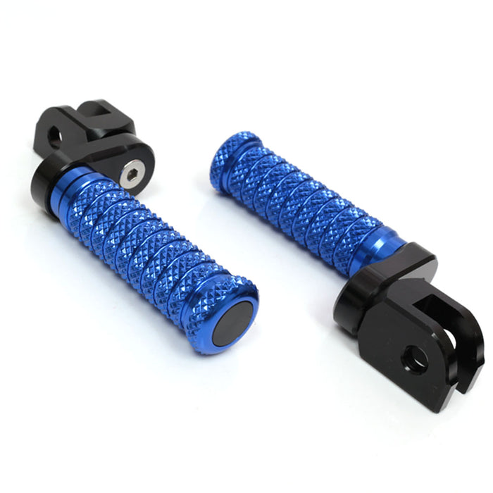 Front view of MC Motoparts 25mm extension foot pegs for Honda CBR300R, CBR500R, and CBR600 motorcycle with black finish.