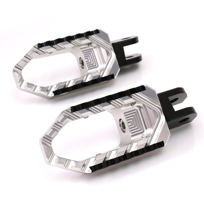 Black MC Motoparts touring front foot pegs for Honda VFR800, NC700, VFR1200F motorcycle, standard foot pegs for rider comfort.