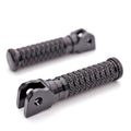 Black MC Motoparts standard front foot pegs for Honda VFR800, VFR1200F, and NC750X motorcycle, shown from the front angle.