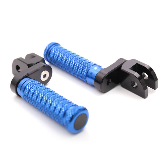 Front view of MC Motoparts 25mm extension foot pegs for Kawasaki Versys 1000, ZR7S, ZRX1100 with sturdy metal construction.