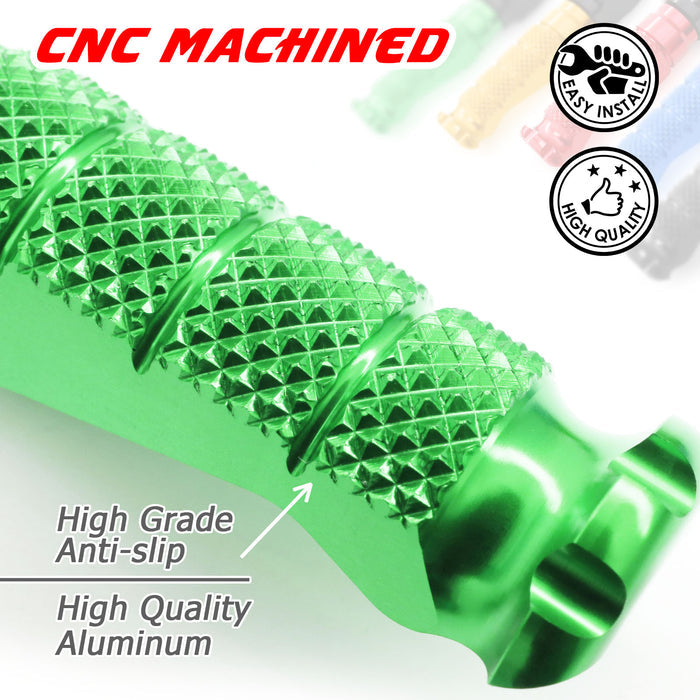 Front view of MC Motoparts 40mm extension foot pegs for Kawasaki Z H2, Z1000, Z125, Z750, and Z900 motorcycle models.