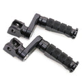 Black 40mm adjustable extension foot pegs for Kawasaki Z H2, Z1000, Z125, Z750, Z900 by MC Motoparts, shown from the front view.