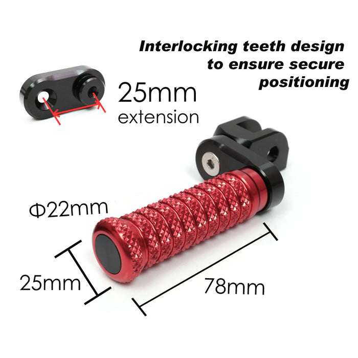 Kawasaki motorcycle 25mm adjustable extension foot pegs by MC Motoparts, mounted on front position, for ZZR1400, Z900, Z H2, Z750, Z1000 models