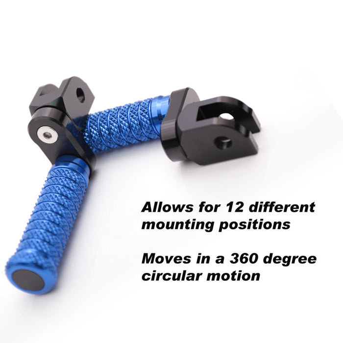 Kawasaki motorcycle 25mm extension foot pegs by MC Motoparts, adjustable pole design, mounted on bike for enhanced rider comfort