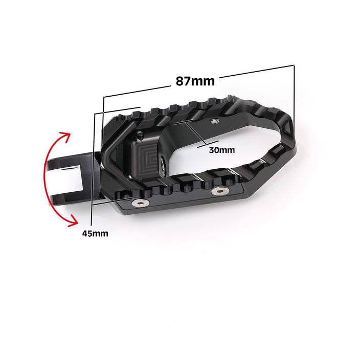 Suzuki DL1000, DL650, SV650 touring foot pegs by MC Motoparts, front view showing black standard foot pegs with mounting hardware.