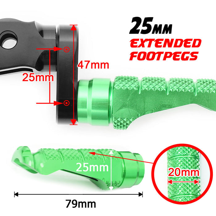 MC Motoparts 25mm adjustable front foot pegs for Suzuki GSX-R 1000, 600, 750 R-FIGHT motorcycle, showing detailed metal extension design