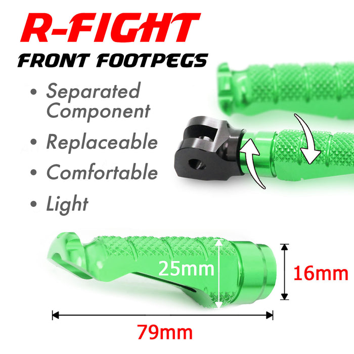 Front view of MC Motoparts standard foot pegs for Suzuki GSX-R 1000, 600, 750 R-FIGHT motorcycle with metal construction and textured grip surface.