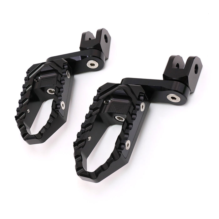 MC Motoparts 40mm extension foot pegs for Suzuki GSX-R 750, 1000, 600, with wide touring design and black finish.