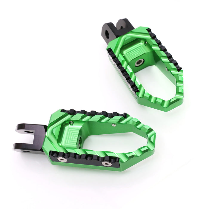 Front view of MC Motoparts touring foot pegs for Triumph Scrambler Speed Triple 955i TRC, black standard foot pegs for motorcycle riding.