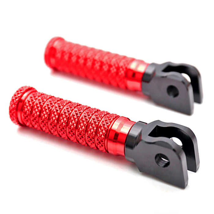 Front view of MC Motoparts standard pole foot pegs for Triumph Scrambler, Speed Triple, Sprint GT motorcycle, metal with textured surface