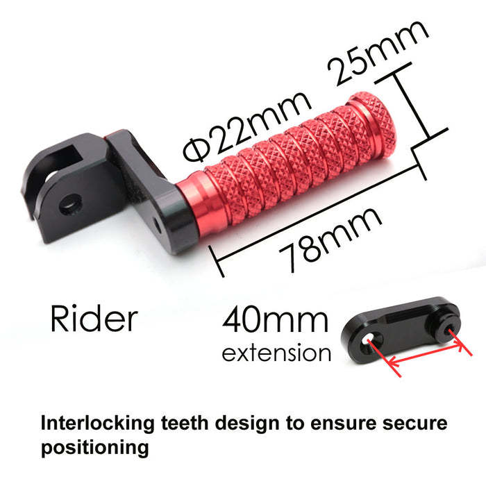 Front view of MC Motoparts 40mm extension foot pegs for Yamaha Bulldog Vmaz 1700 XJR1200 XJR1300 motorcycle