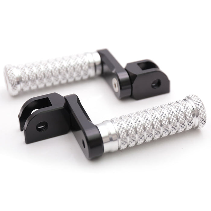 Front view of MC Motoparts 40mm extension foot pegs for Yamaha Bulldog Vmaz 1700 XJR1200 XJR1300 motorcycles.