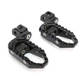 Front view of MC Motoparts 40mm extension foot pegs for Yamaha MT09, MT07, MT01, and MT10 motorcycles, black finish.