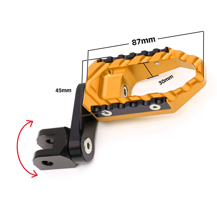 MC Motoparts 40mm extension touring foot pegs for Yamaha MT09, MT07, MT01, and MT10, showing black adjustable foot peg design.