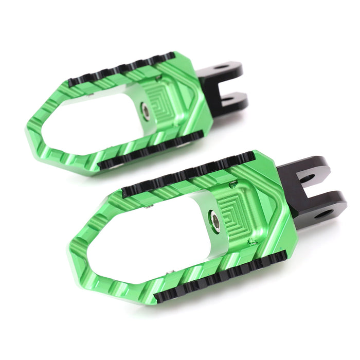MC Motoparts touring wide foot pegs for Yamaha XJR1300 and XJ6 Diversion, front view, black standard foot pegs for motorcycle comfort