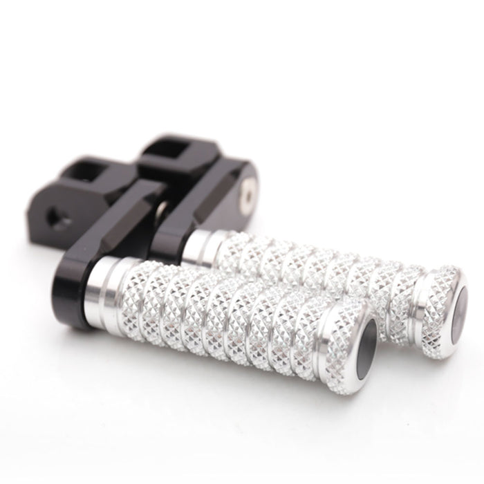 Front view of MC Motoparts 40mm extension foot pegs fitting Yamaha YZF R1 R3 R6 R25 R125 motorcycle